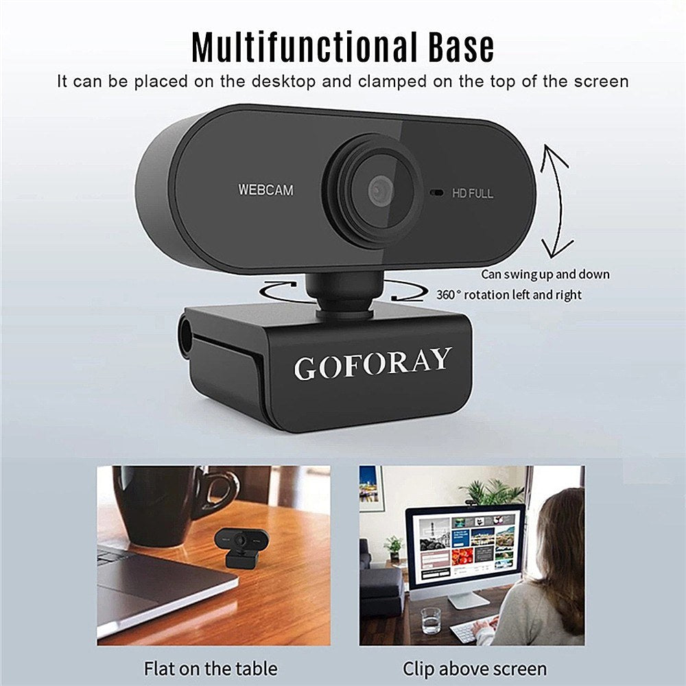 HD 1080P Webcam with 2MP Camera & Noise-Reduction Microphone, USB Plug & Play for Laptop/Desktop/TV