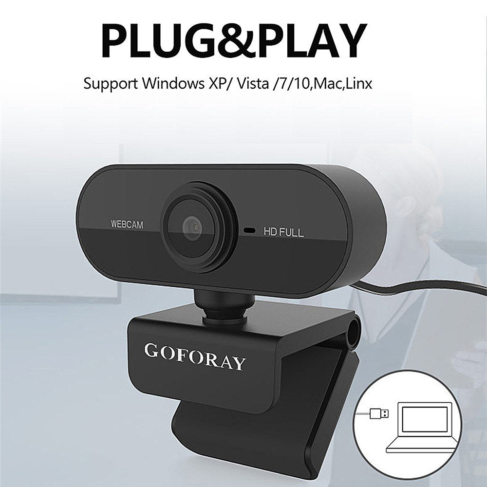 HD 1080P Webcam with 2MP Camera & Noise-Reduction Microphone, USB Plug & Play for Laptop/Desktop/TV