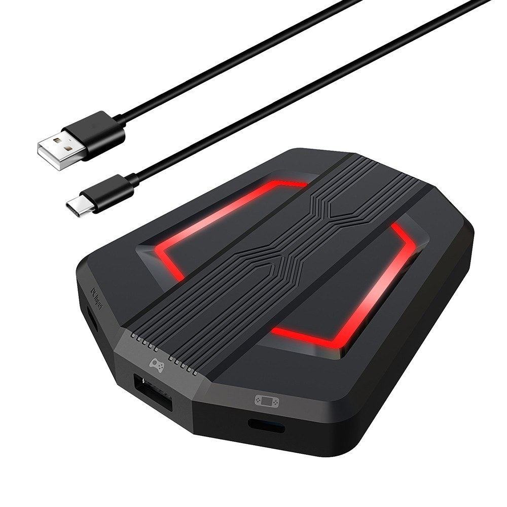 Portable HXSJ P6 Keyboard & Mouse Adapter for N-Switch, PS4, PS3, Xbox One, 360 with Four-Color Breathing Light