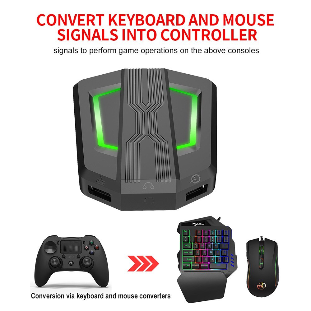 Portable HXSJ P6 Keyboard & Mouse Adapter for N-Switch, PS4, PS3, Xbox One, 360 with Four-Color Breathing Light