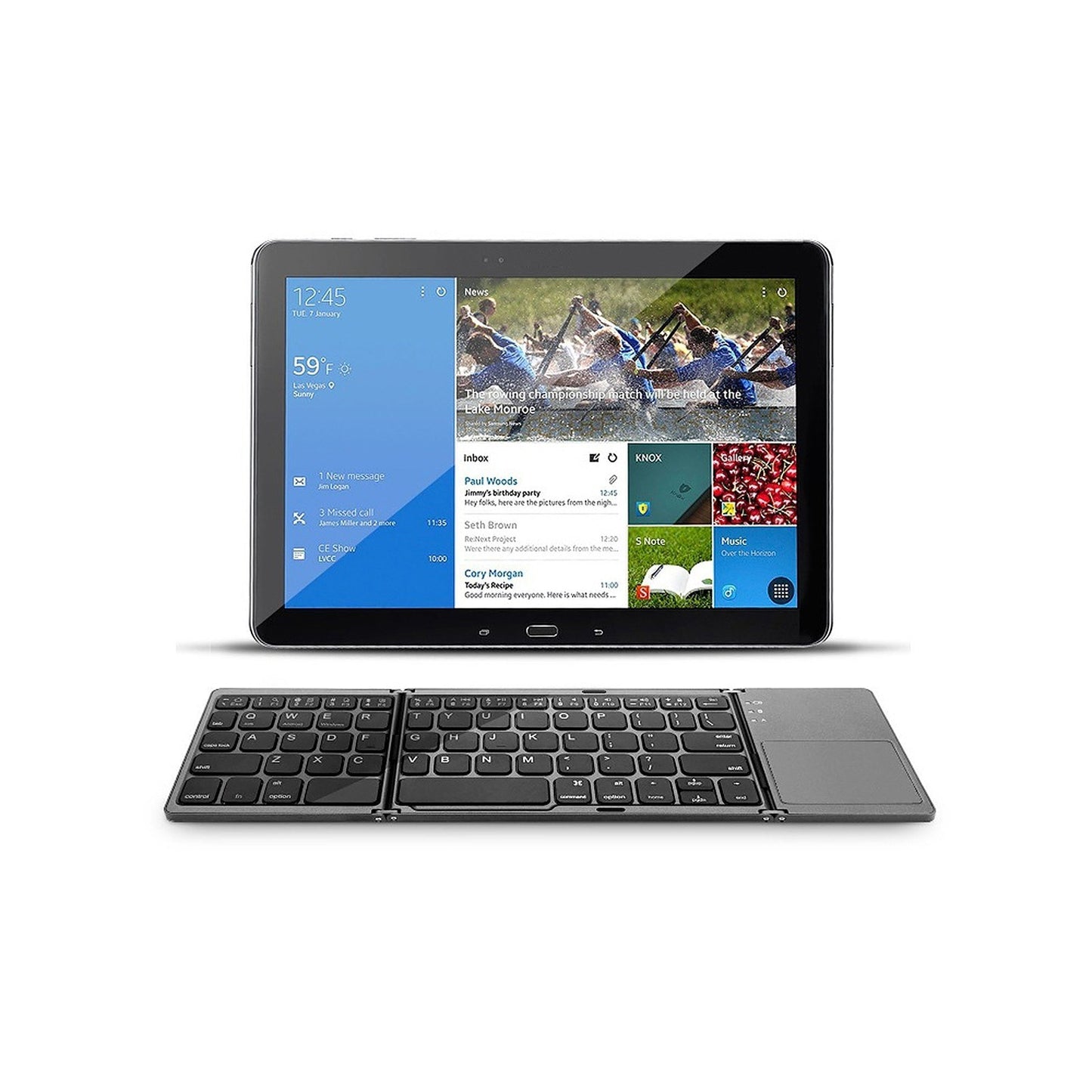 Ultra Slim Wireless Bluetooth Folding Keyboard with Touchpad for Windows/Android/iOS - Grey