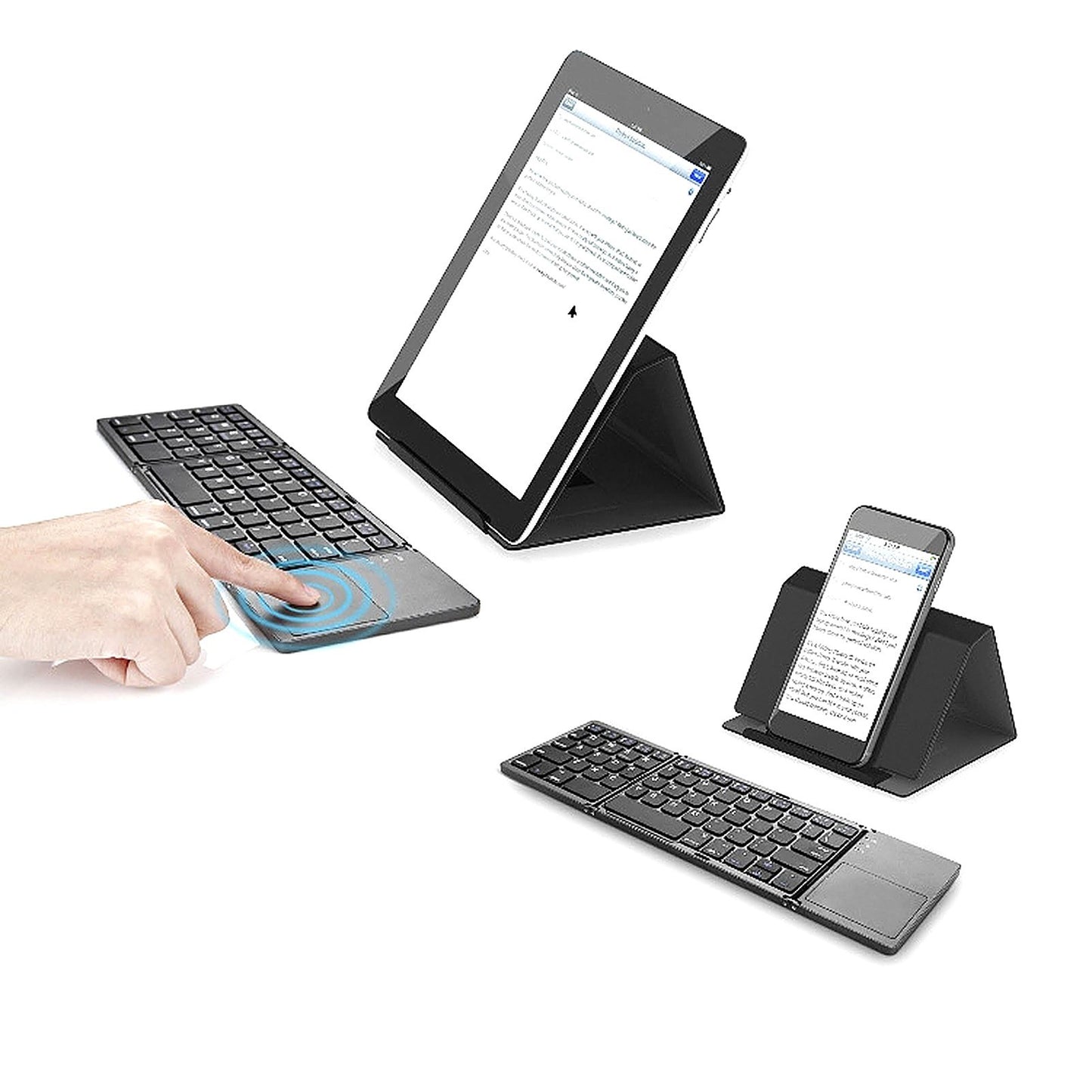 Ultra Slim Wireless Bluetooth Folding Keyboard with Touchpad for Windows/Android/iOS - Grey