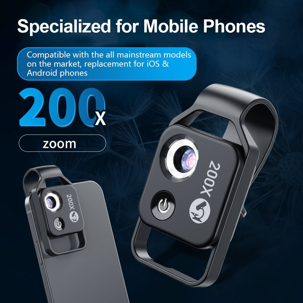 200X Professional Phone Microscope Lens - APEXEL MS002 with Universal Clip for Plant, Insect, Hair, Skin, Jewelry, Jade Appraisal & Electronics Testing