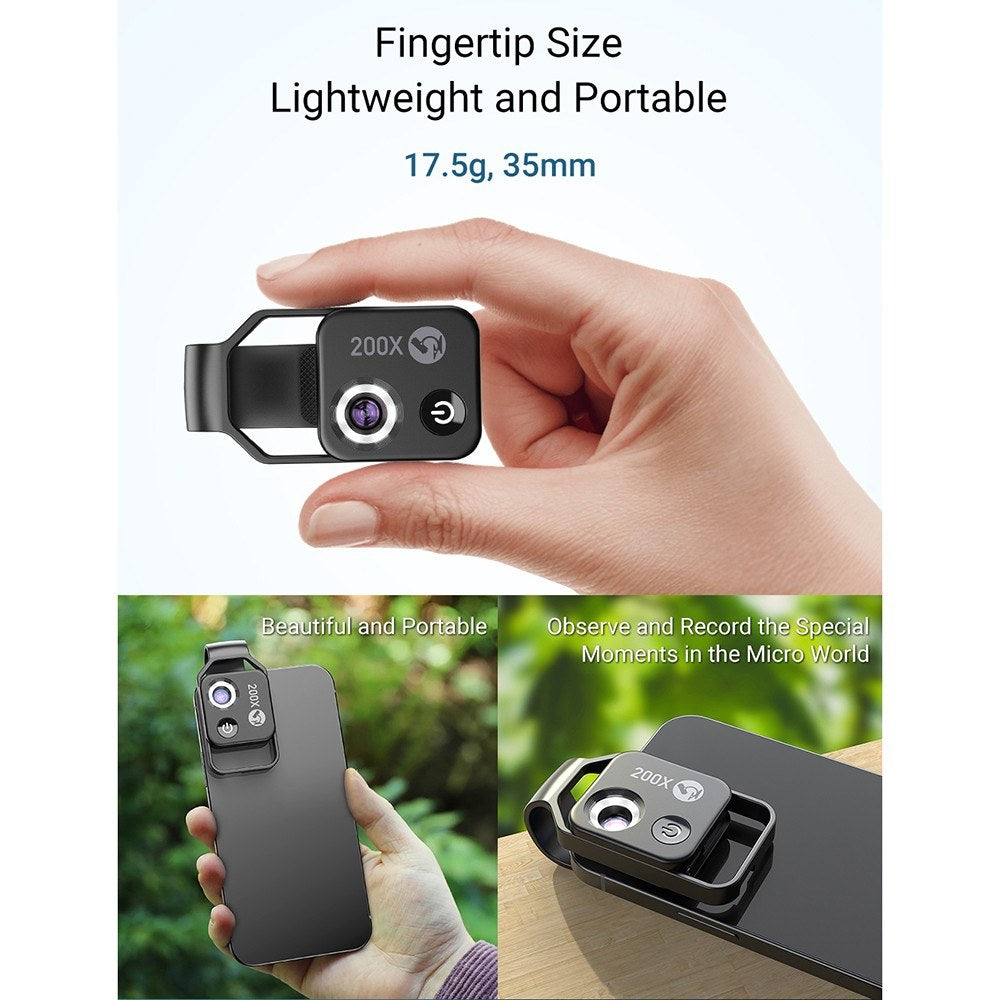 200X Professional Phone Microscope Lens - APEXEL MS002 with Universal Clip for Plant, Insect, Hair, Skin, Jewelry, Jade Appraisal & Electronics Testing