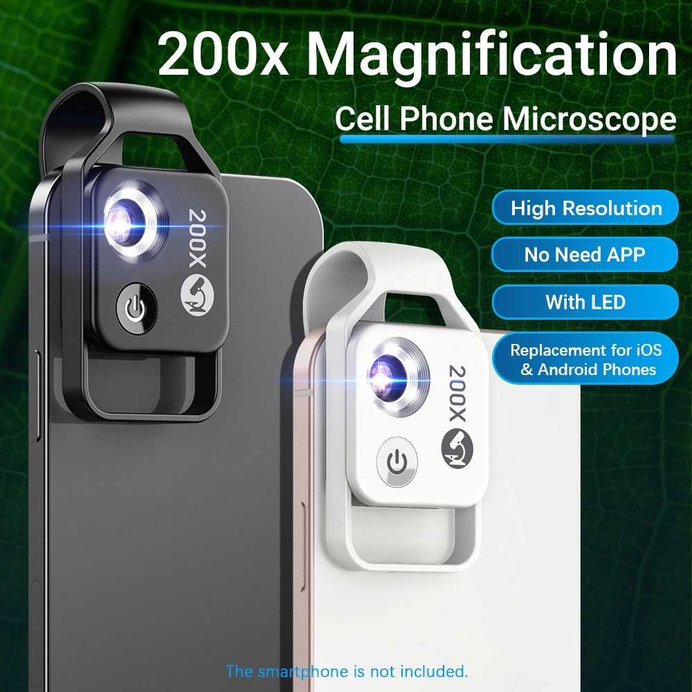 200X Professional Phone Microscope Lens - APEXEL MS002 with Universal Clip for Plant, Insect, Hair, Skin, Jewelry, Jade Appraisal & Electronics Testing