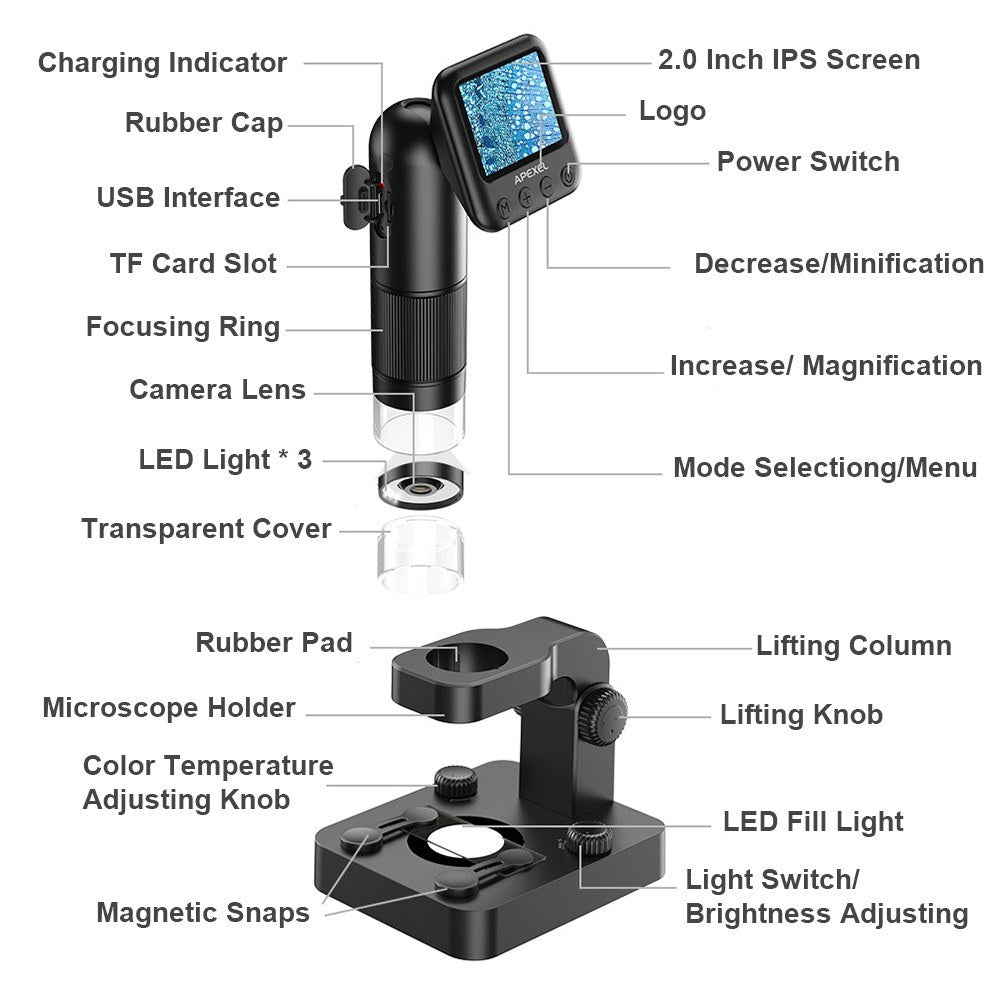 USB Digital Microscope with 2.0 LCD Screen - APEXEL MS003