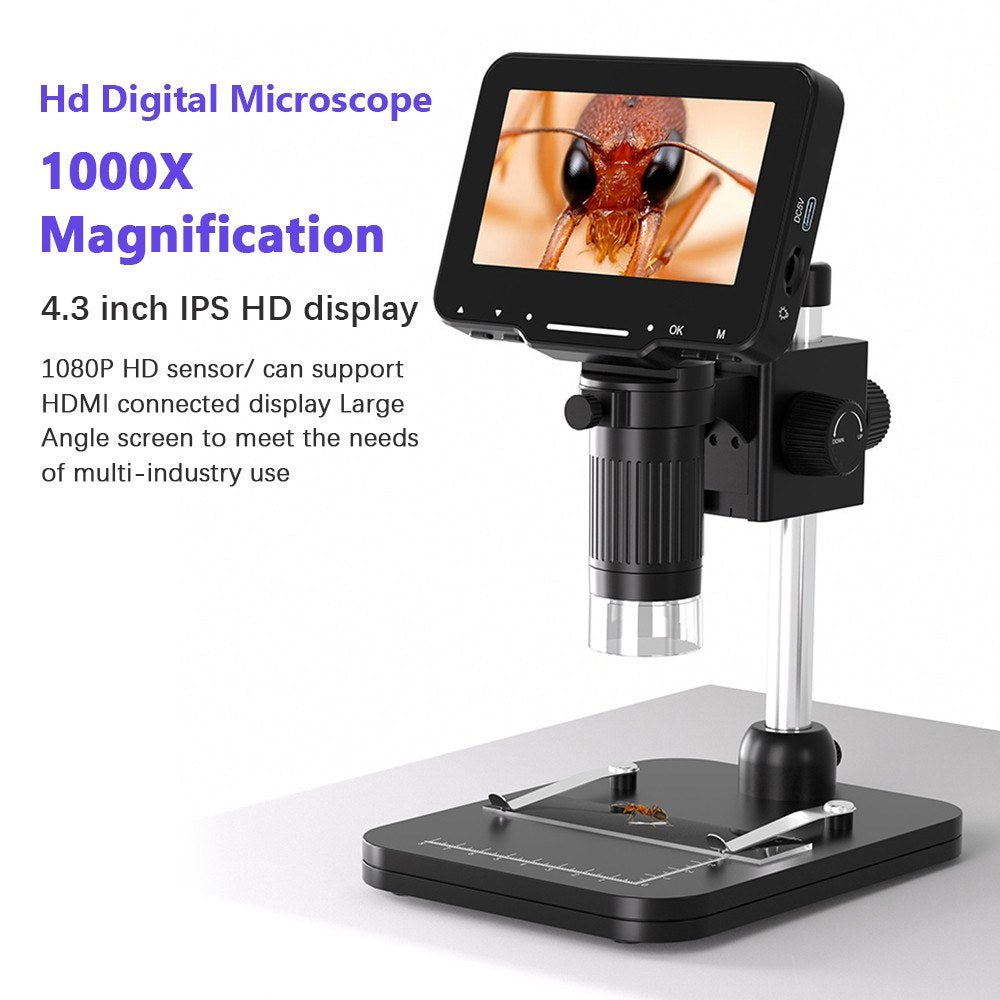 1080P Digital Microscope with Adjustable Brightness, 4.3-inch Large IPS Screen for Plant & Insect Observation