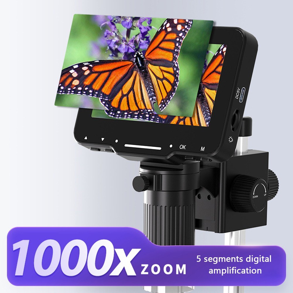 1080P Digital Microscope with Adjustable Brightness, 4.3-inch Large IPS Screen for Plant & Insect Observation