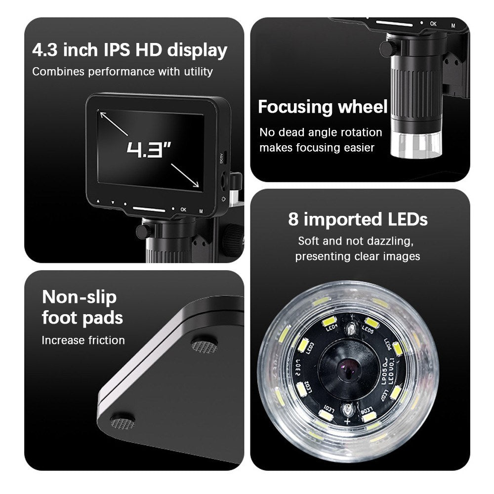 1080P Digital Microscope with Adjustable Brightness, 4.3-inch Large IPS Screen for Plant & Insect Observation