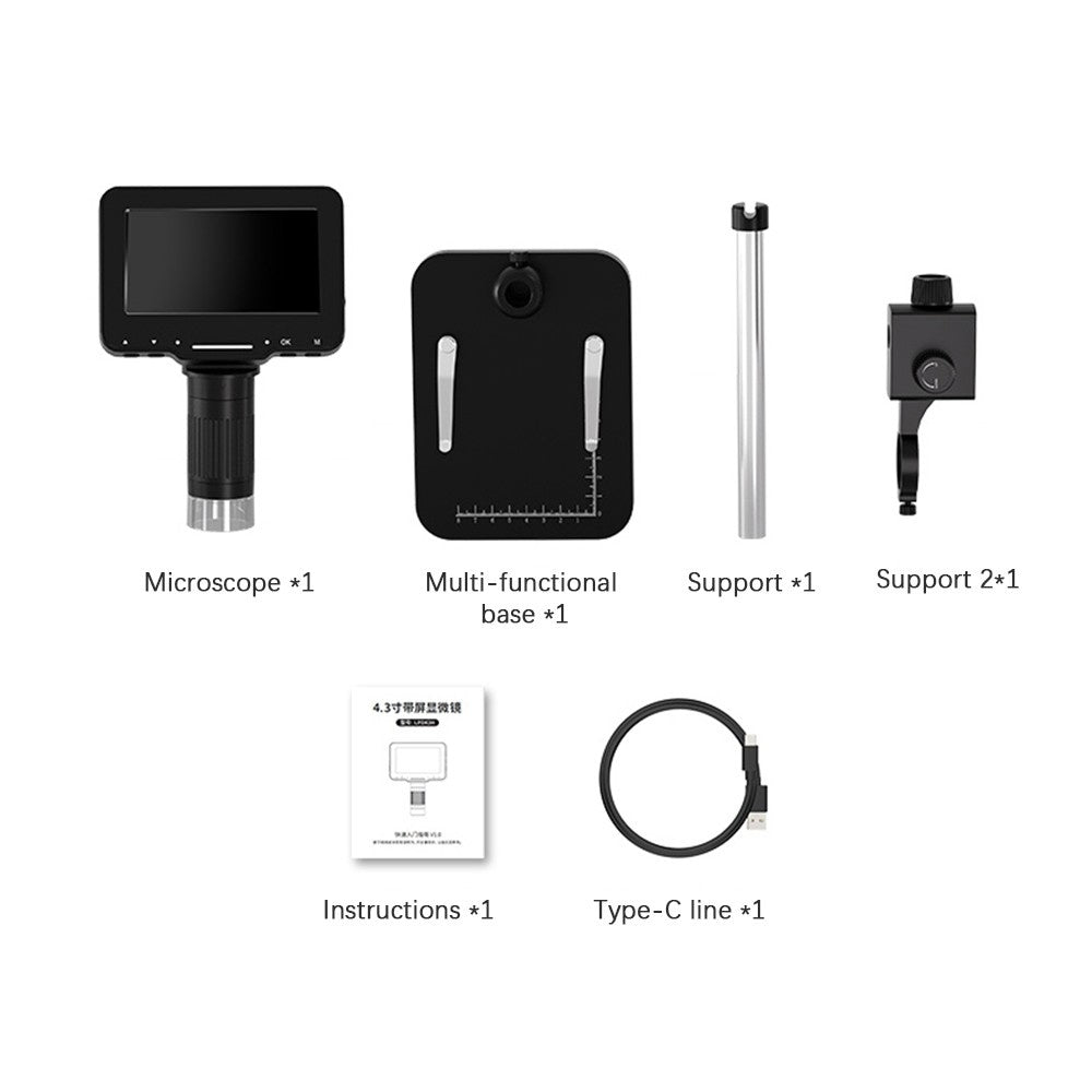 1080P Digital Microscope with Adjustable Brightness, 4.3-inch Large IPS Screen for Plant & Insect Observation