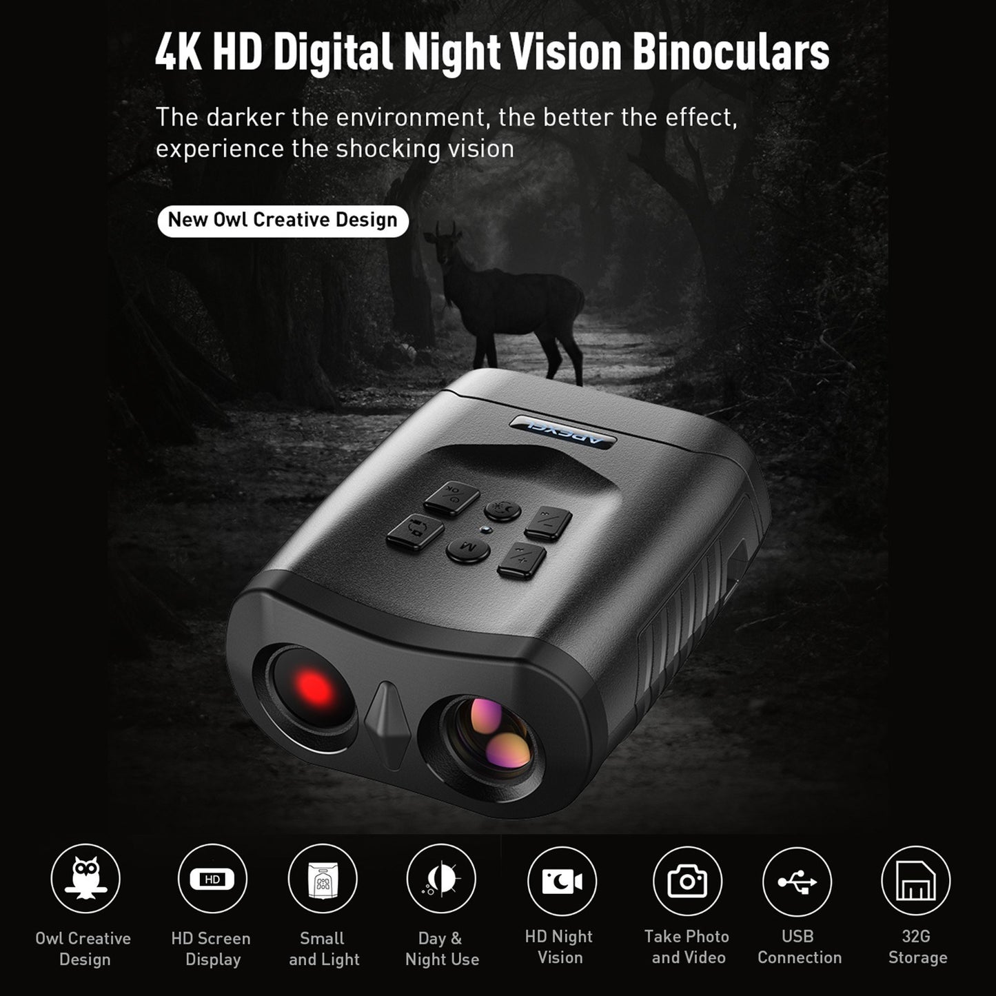 APEXEL 4K HD Digital Night Vision Binoculars - Model APL-NV009