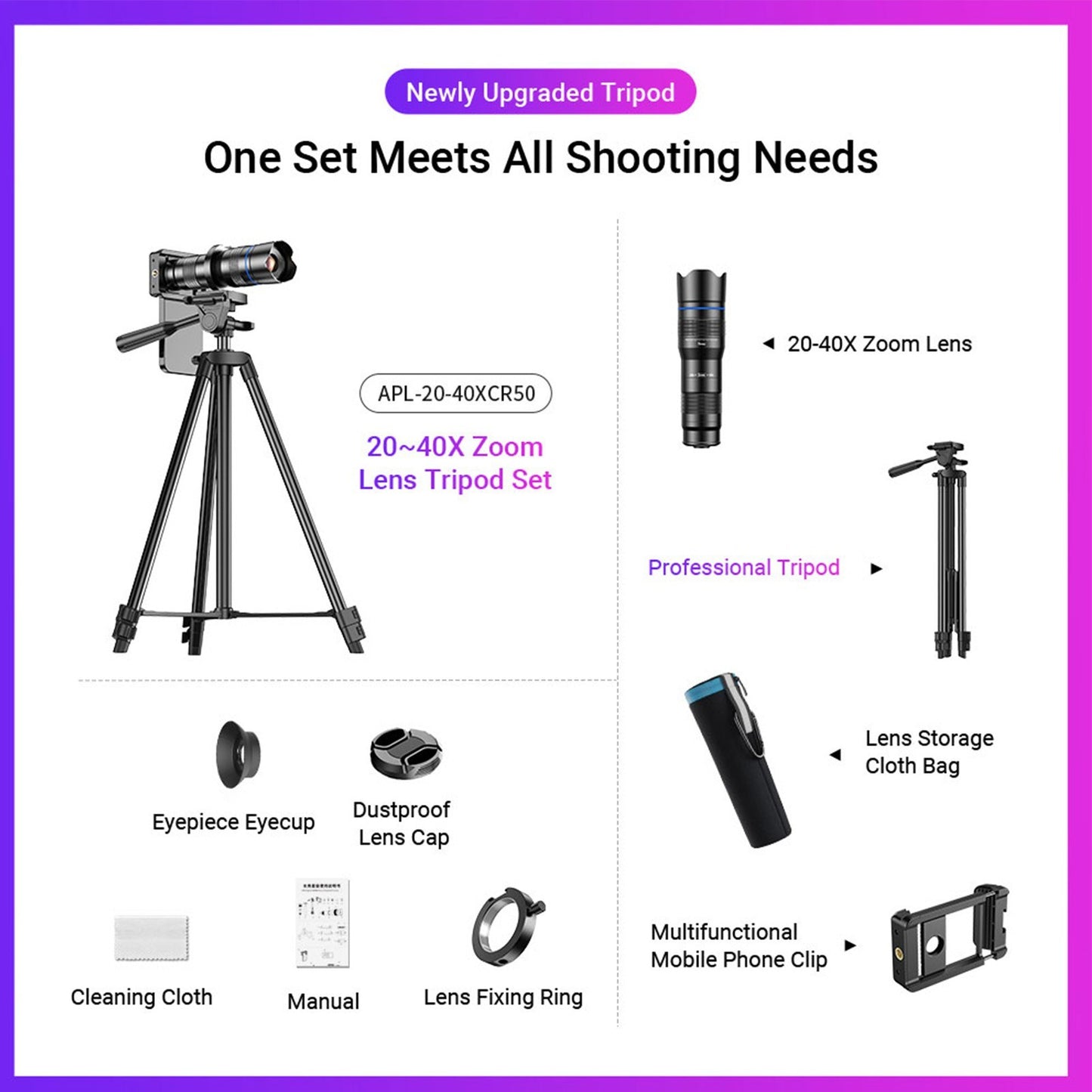 APEXEL 20-40X Zoom Monocular Telescope APL-20-40XCR50