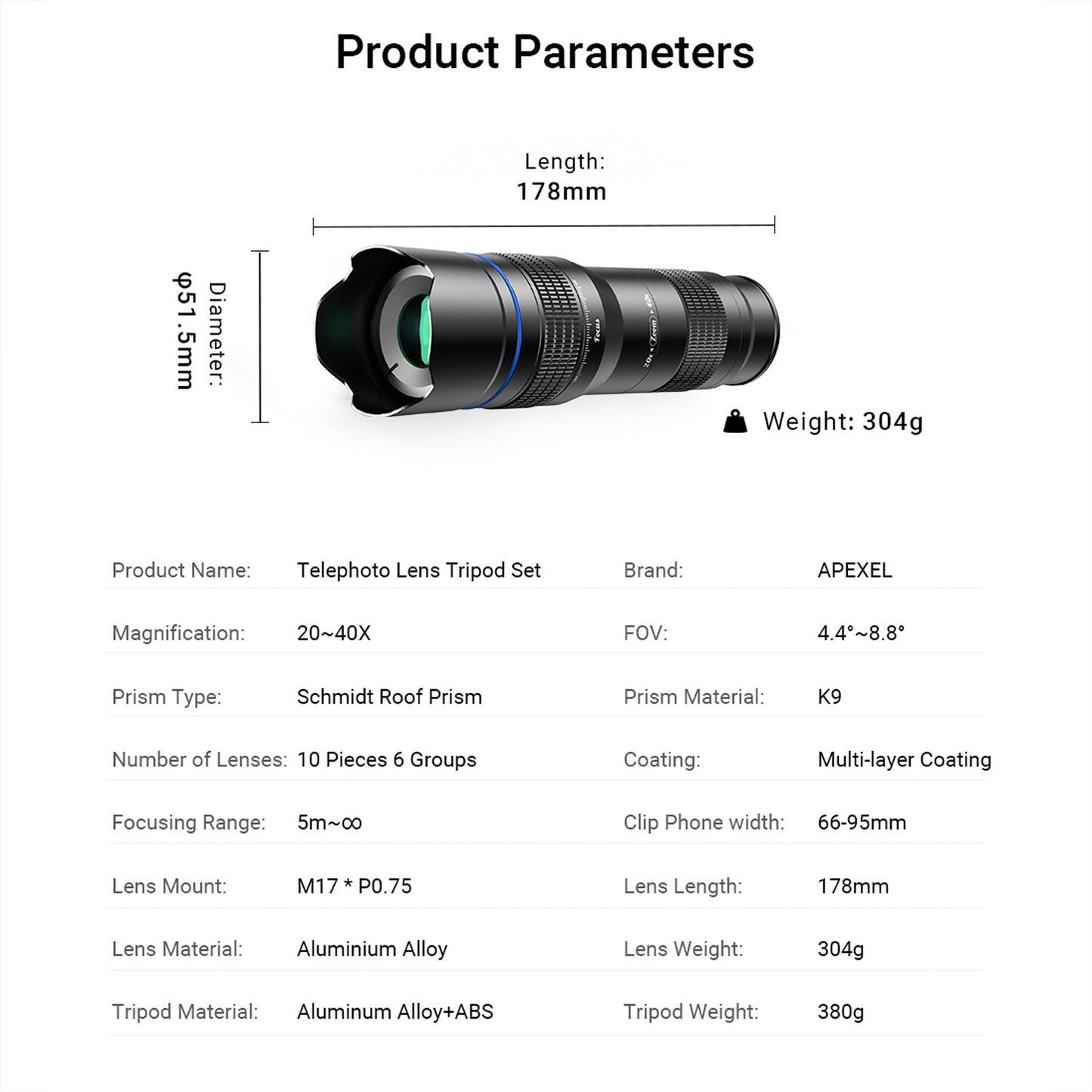 APEXEL 20-40X Zoom Monocular Telescope APL-20-40XCR50