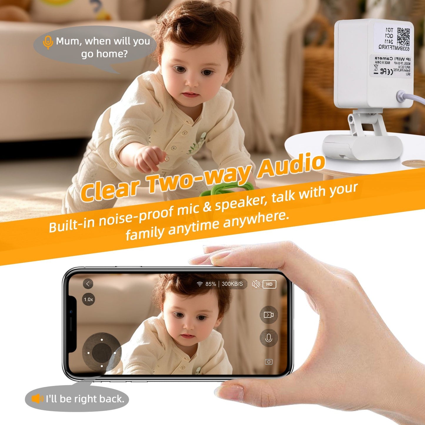 1080P WiFi Indoor Security & Pet Camera with Phone App, 2MP