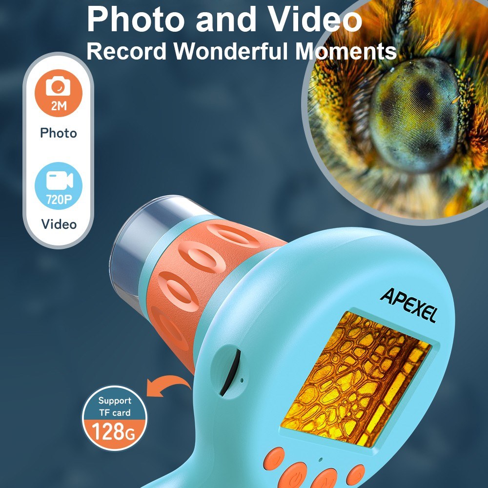 APEXEL Kids Digital Microscope with Camera - APL-MS201 Handheld Model