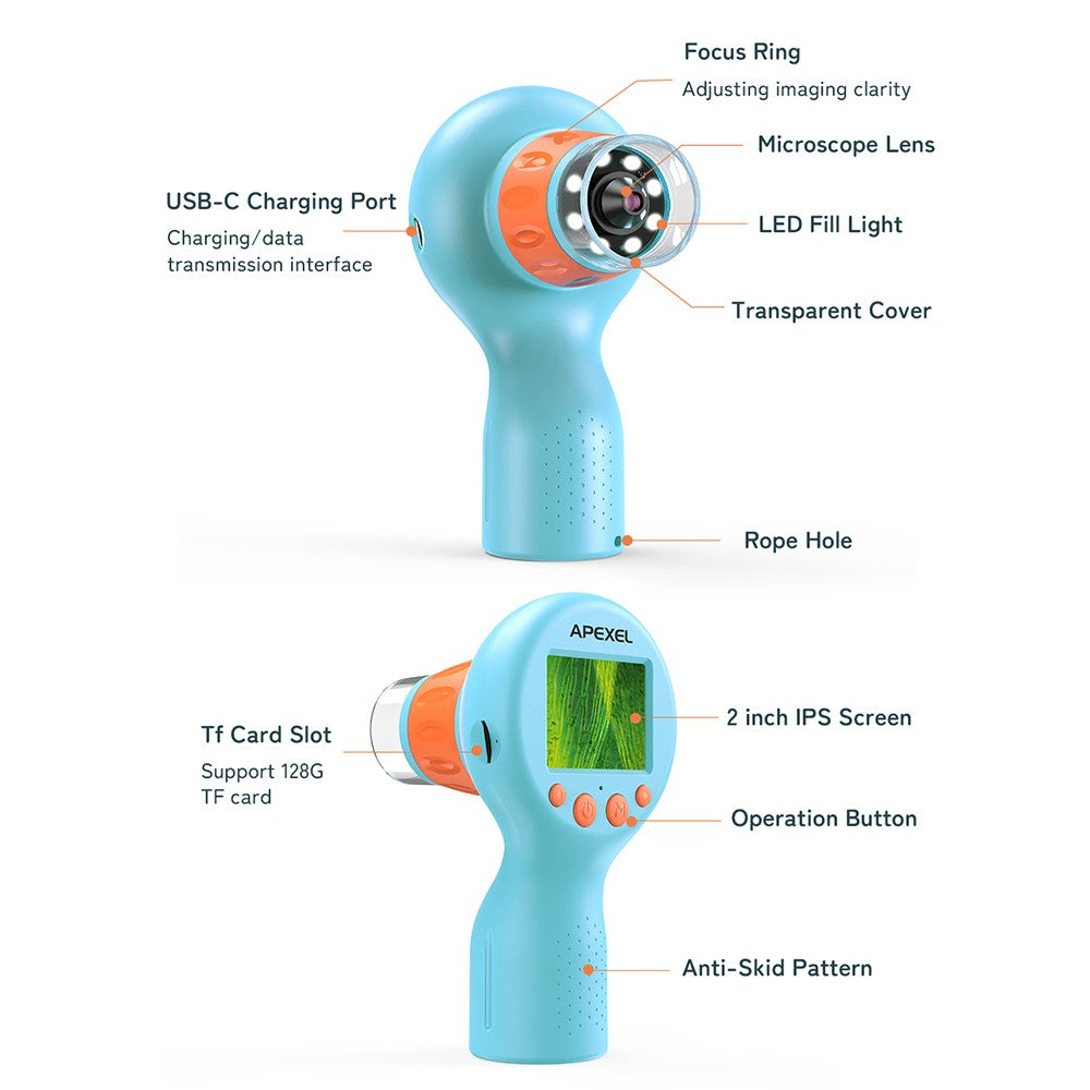 APEXEL Kids Digital Microscope with Camera - APL-MS201 Handheld Model