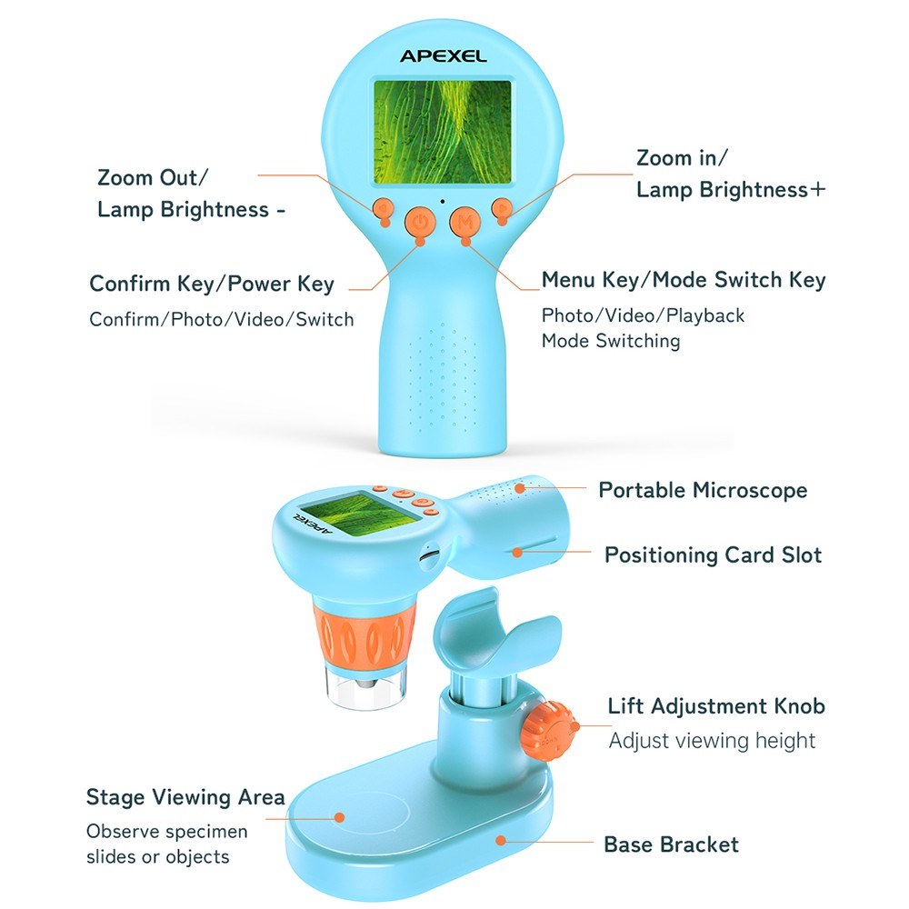 APEXEL Kids Digital Microscope with Camera - APL-MS201 Handheld Model