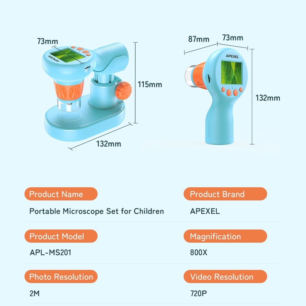 APEXEL Kids Digital Microscope with Camera - APL-MS201 Handheld Model