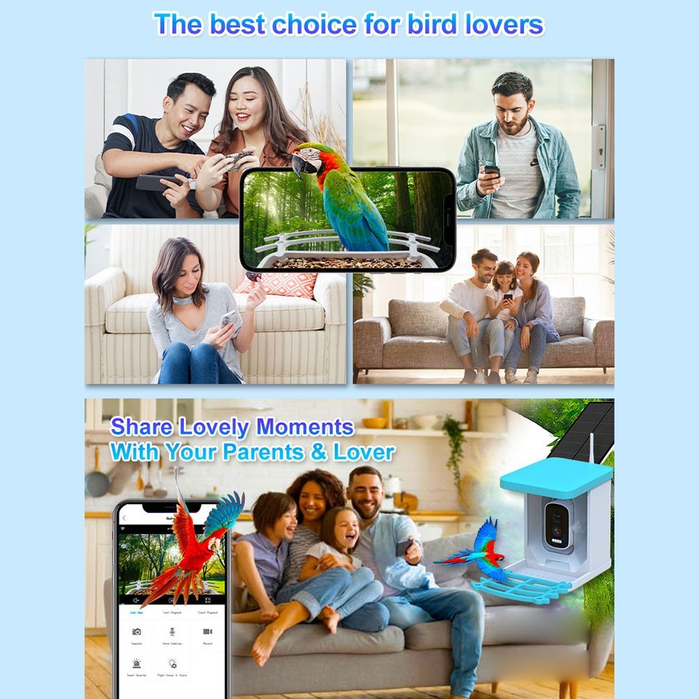 Solar-Powered Smart Bird Feeder with 4MP Camera and 2L Capacity for Outdoors