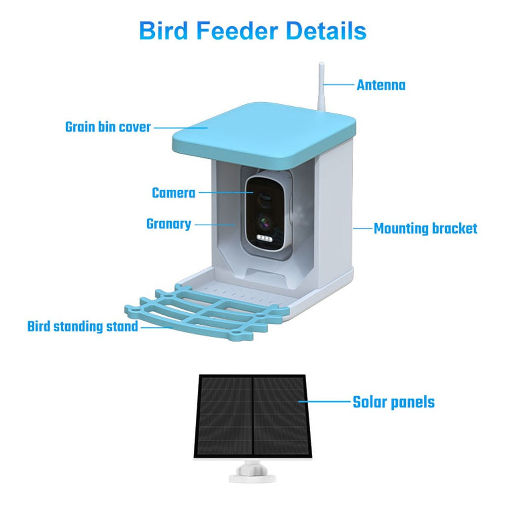 Solar-Powered Smart Bird Feeder with 4MP Camera and 2L Capacity for Outdoors