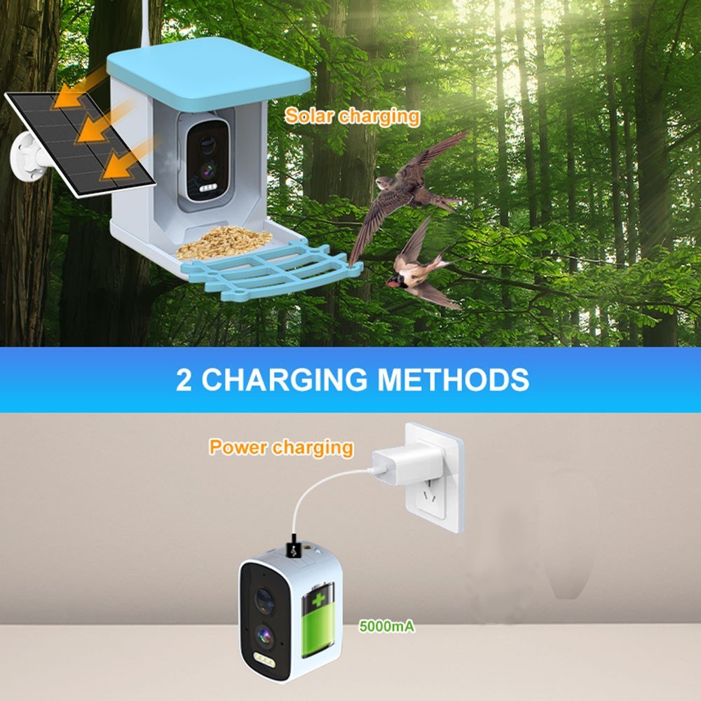 Solar-Powered Smart Bird Feeder with 4MP Camera and 2L Capacity for Outdoors