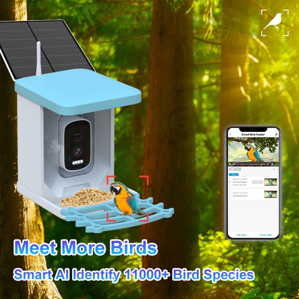 Solar-Powered Smart Bird Feeder with 4MP Camera and 2L Capacity for Outdoors