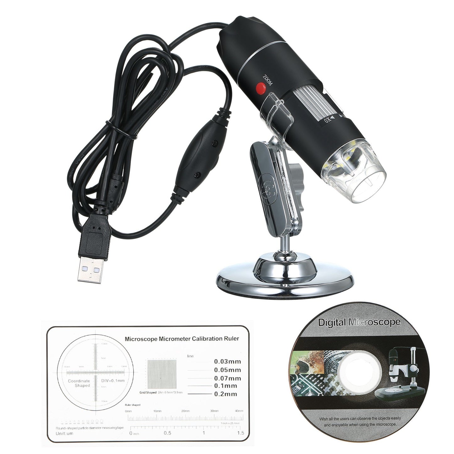 1600X USB Digital Microscope with 8 LED Lights & Stand – Portable Handheld Inspection Camera