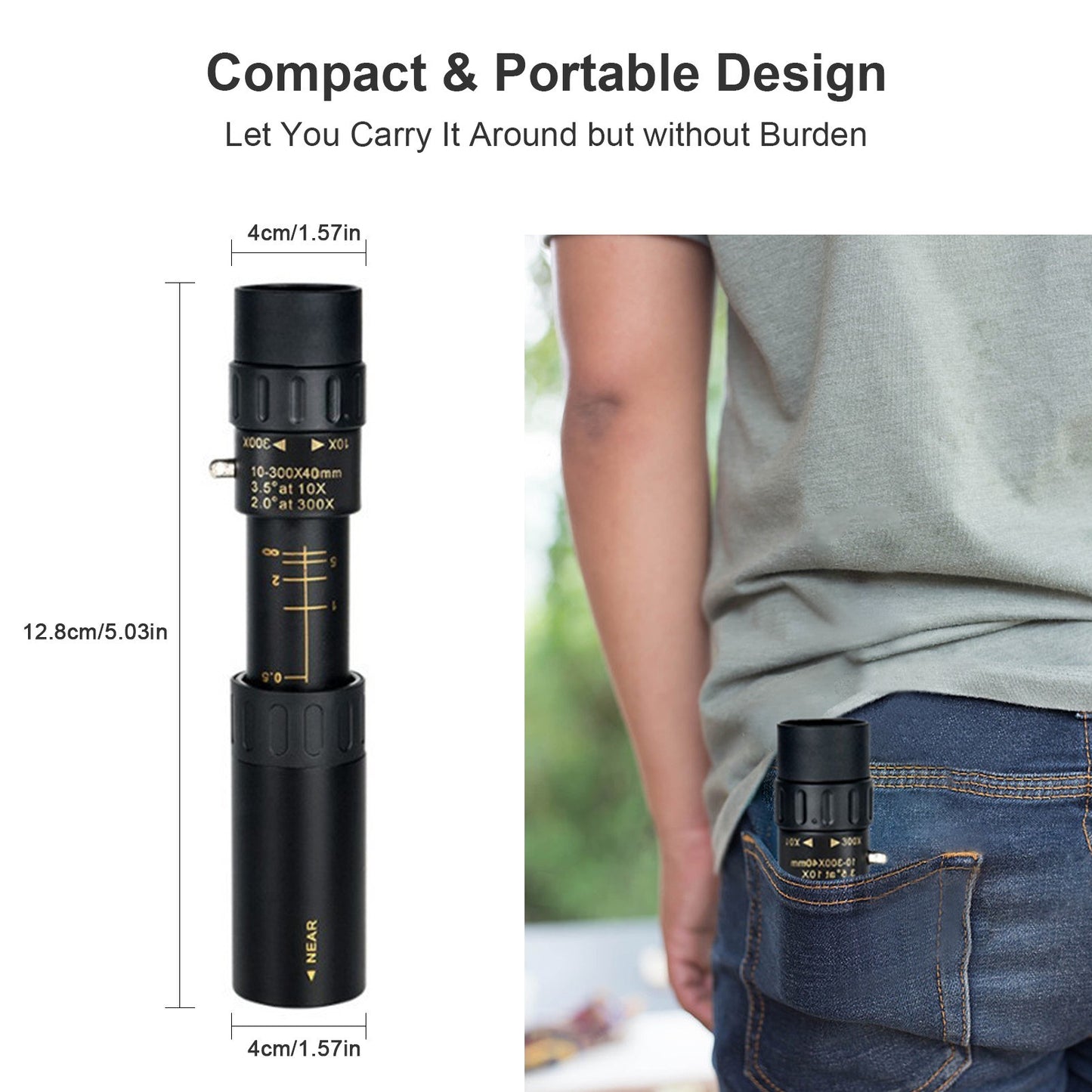 Compact Waterproof Monocular Telescope 10X-300X