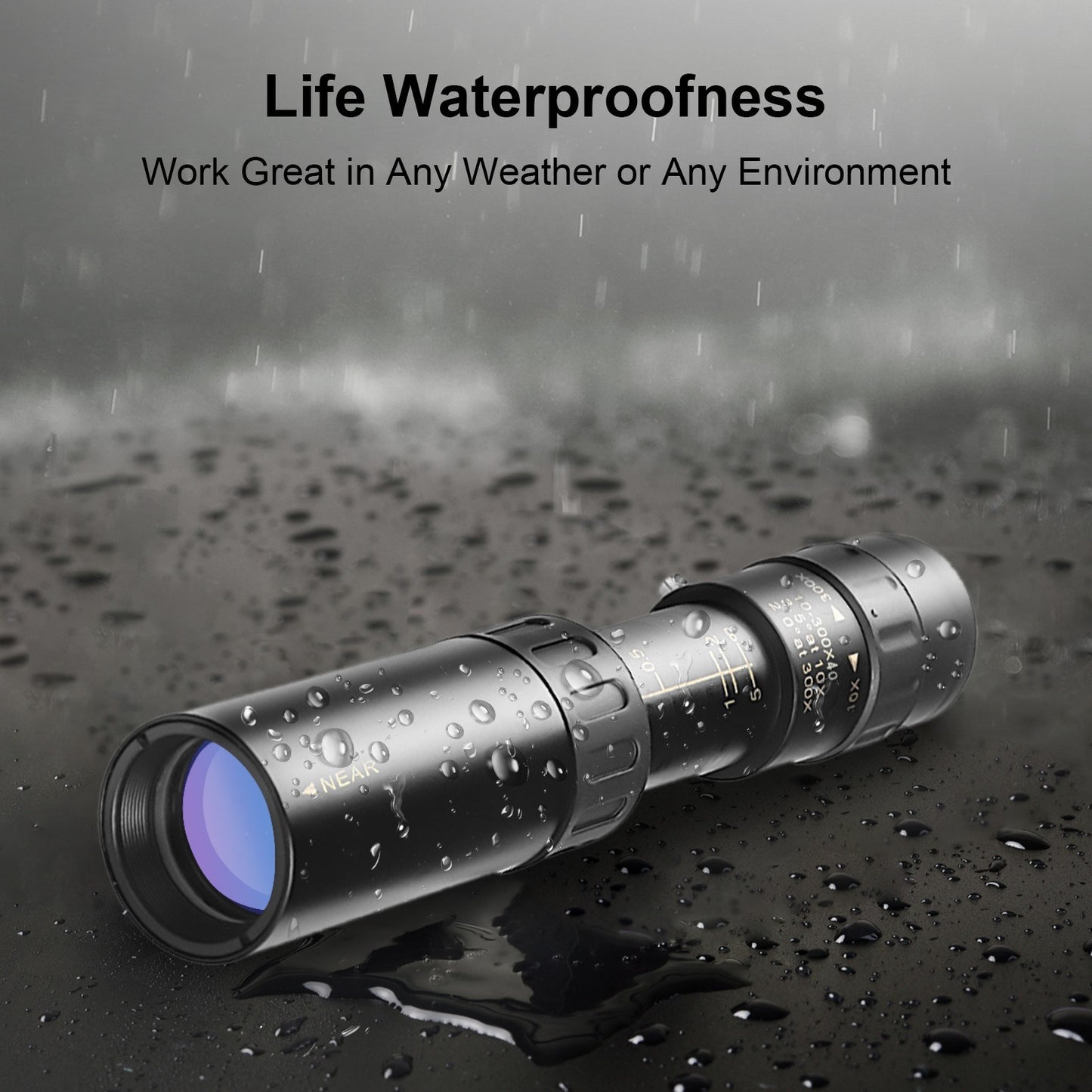 Compact Waterproof Monocular Telescope 10X-300X