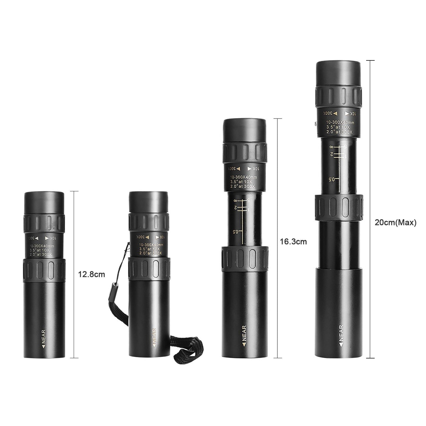 Compact Waterproof Monocular Telescope 10X-300X