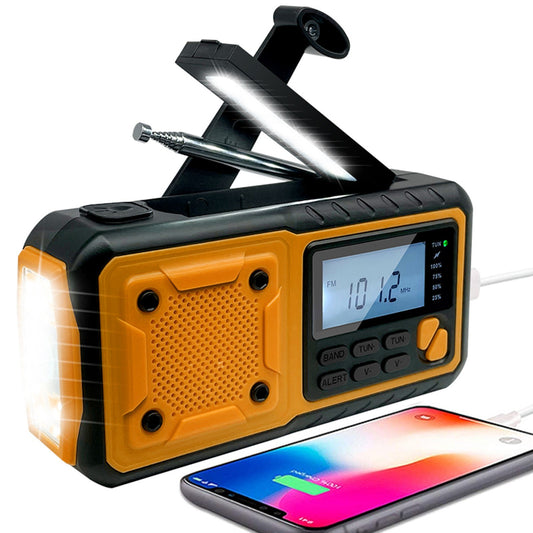 Solar-Powered Emergency Weather Radio with Hand Crank, Flashlight, Reading Lamp & SOS Alarm