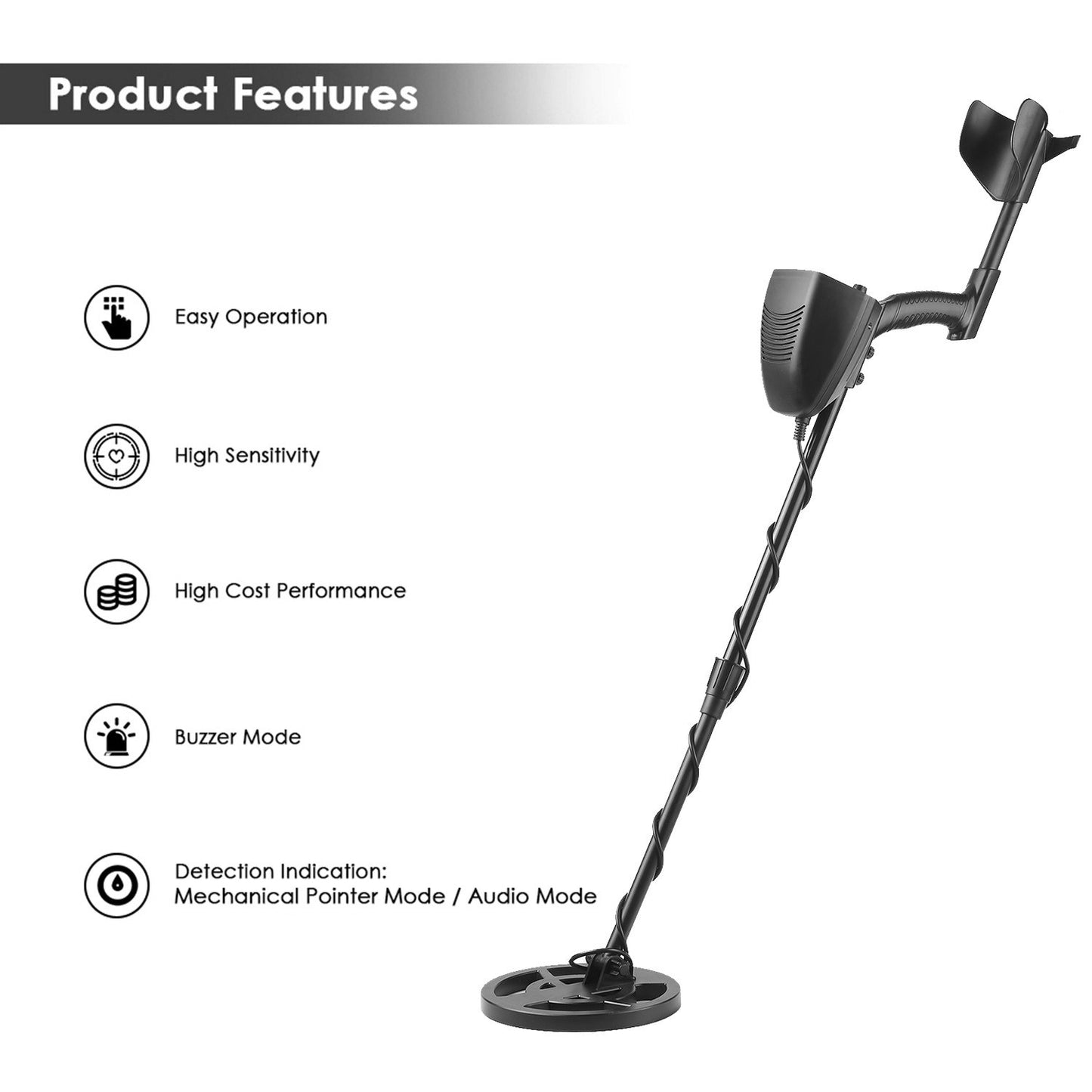 Portable Metal Detector for Beginners - Gold Finder & Treasure Hunter with Headphones, Shovel, and Pouch