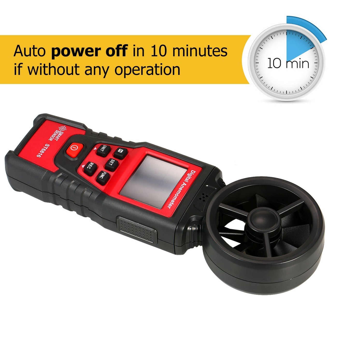 Handheld Digital Anemometer ST6816: Wind Speed Meter with LCD Backlight (0.40-30.00m/s), Maximum/Minimum/Average Value, Storage Bag Included (Batteries Not Included)