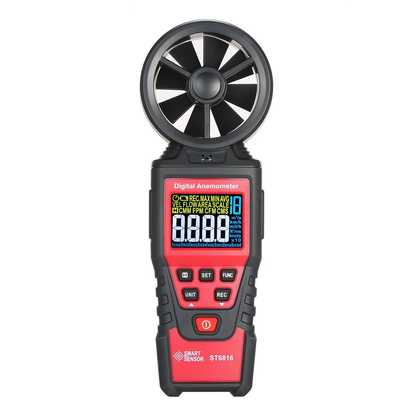 Handheld Digital Anemometer ST6816: Wind Speed Meter with LCD Backlight (0.40-30.00m/s), Maximum/Minimum/Average Value, Storage Bag Included (Batteries Not Included)