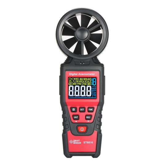 Handheld Digital Anemometer ST6816: Wind Speed Meter with LCD Backlight (0.40-30.00m/s), Maximum/Minimum/Average Value, Storage Bag Included (Batteries Not Included)
