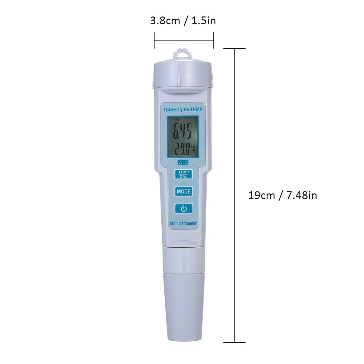 4-in-1 Water Quality Tester: pH, EC, TDS & Temperature Meter, IP55 Waterproof, Auto Shutdown, Backlit Display - White PH-686