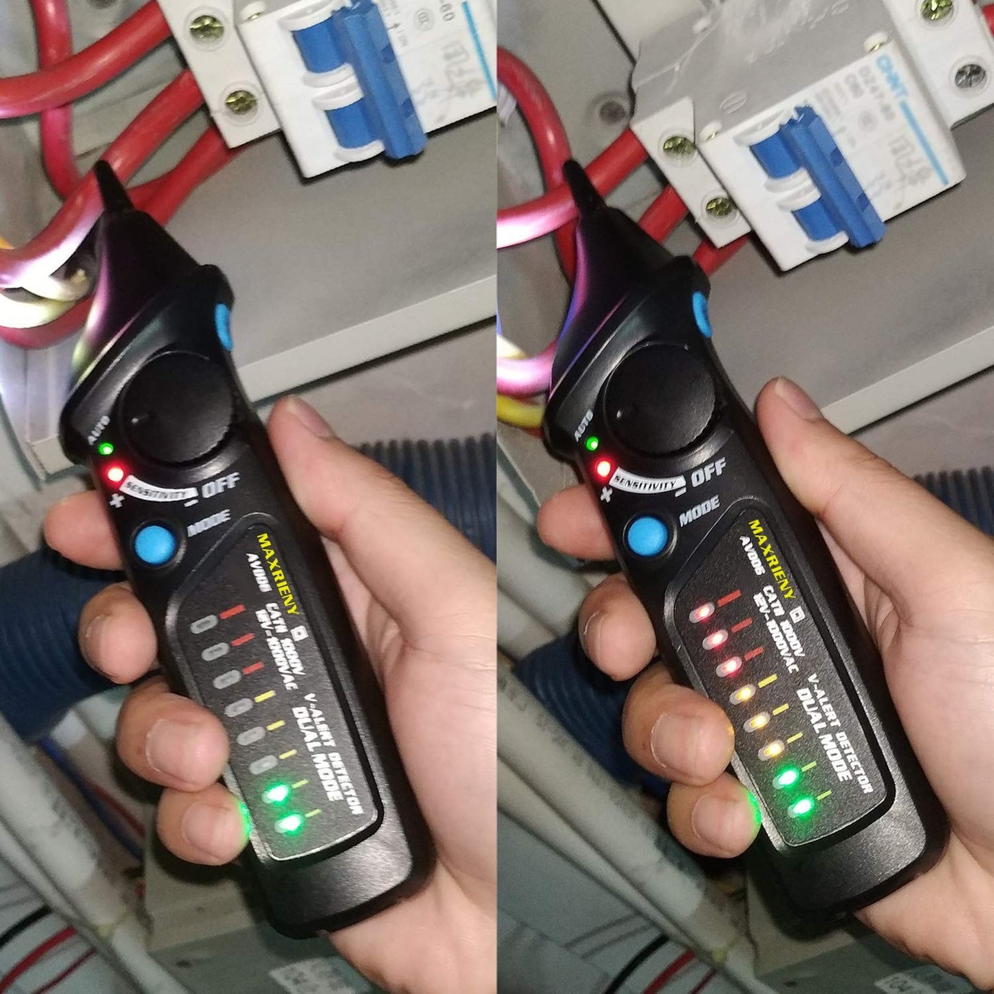 MAXRIENY AVD06 Dual Mode Non-Contact AC Voltage Detector 12V-1000V Tester with Flashlight