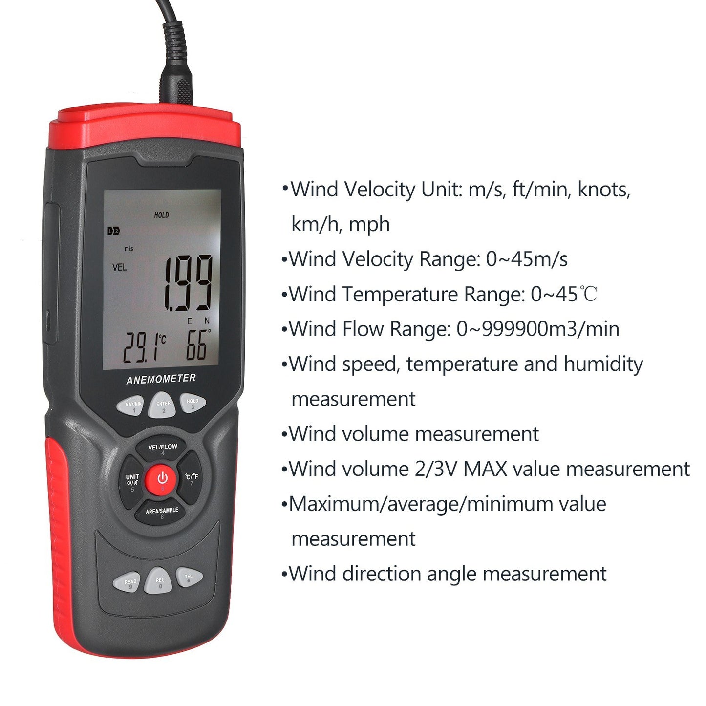 Professional Handheld Digital Anemometer with Detachable Fan & Storage Case