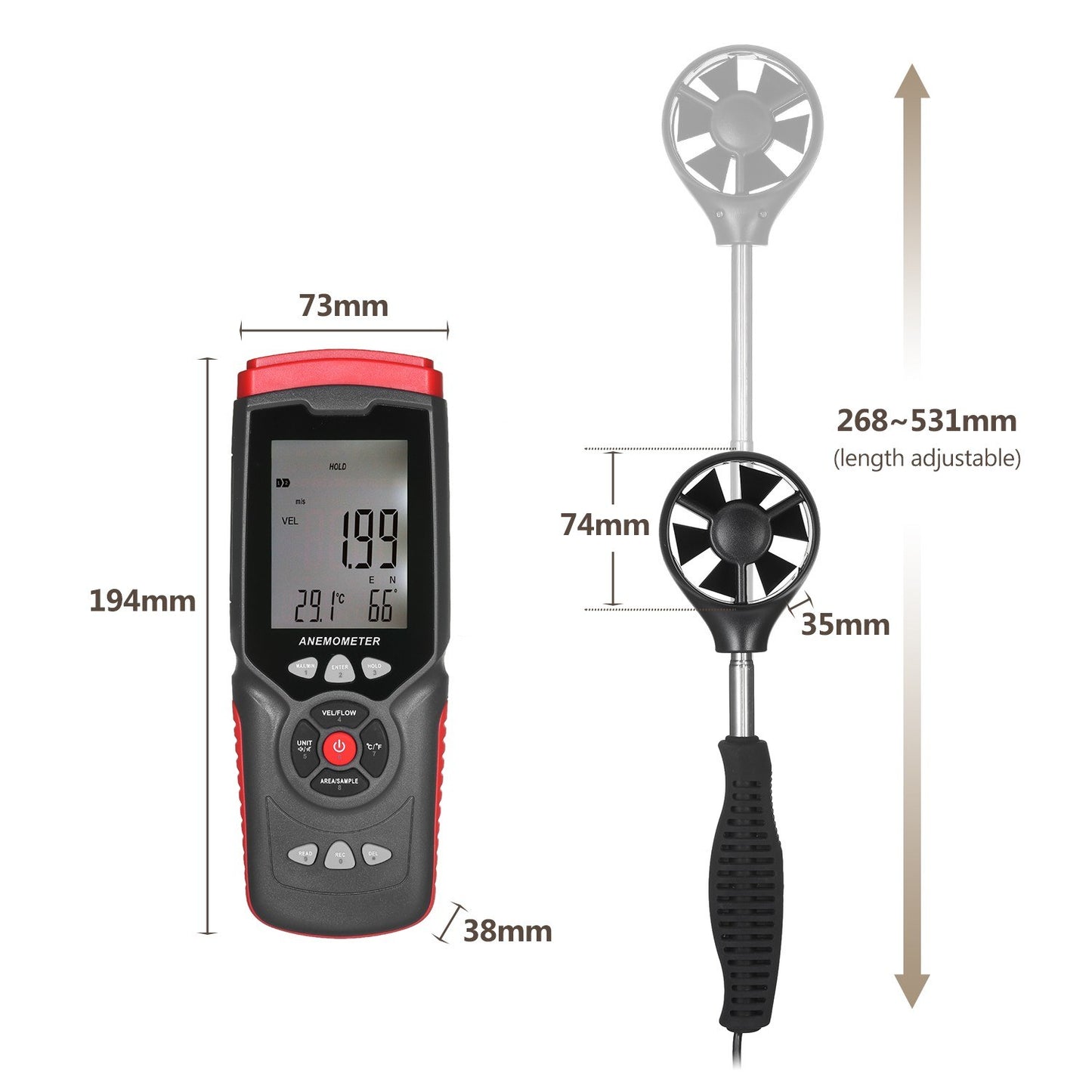 Professional Handheld Digital Anemometer with Detachable Fan & Storage Case