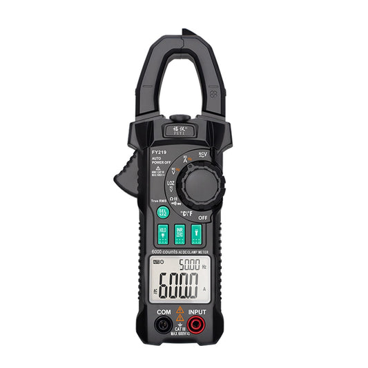 FUYI FY219 Inrush Current Clamp Meter: 6000-Count, Auto-Range, True RMS, Dual Display, AC/DC Multimeter with Temperature Testing - Black