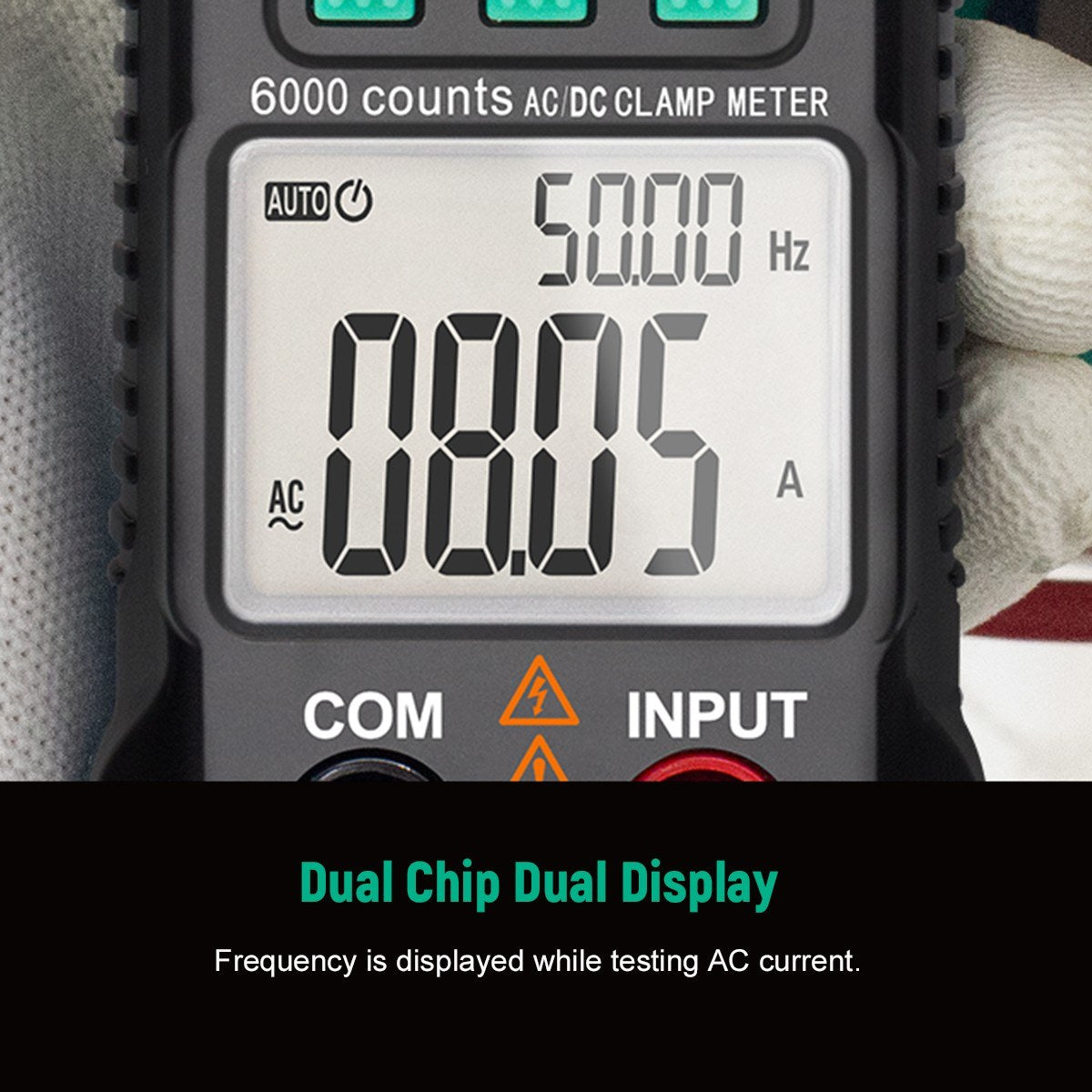 FUYI FY219 Inrush Current Clamp Meter: 6000-Count, Auto-Range, True RMS, Dual Display, AC/DC Multimeter with Temperature Testing - Black