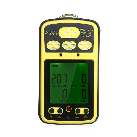 Rechargeable SMART SENSOR ST8990 4-in-1 Gas Detector: O₂, LEL, CO, H₂S with LCD Backlight Alarm