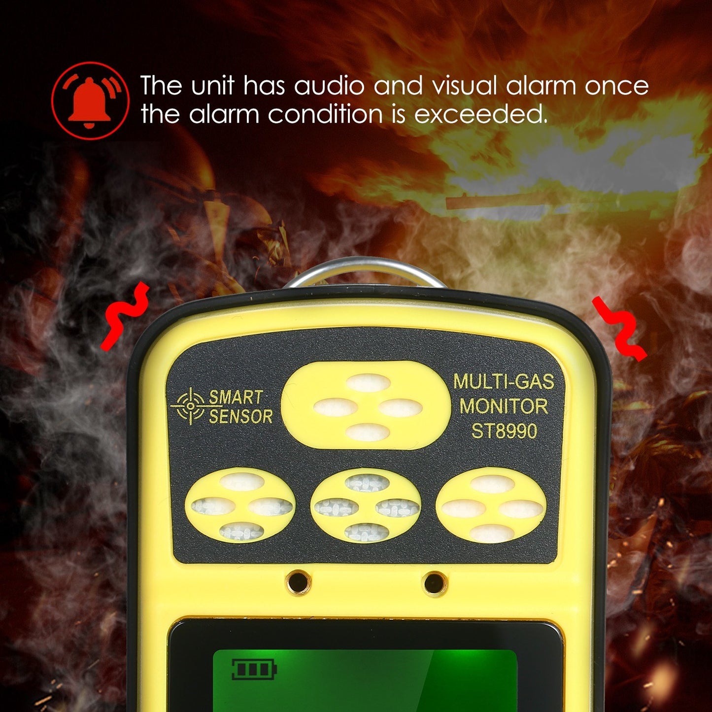 Rechargeable SMART SENSOR ST8990 4-in-1 Gas Detector: O₂, LEL, CO, H₂S with LCD Backlight Alarm