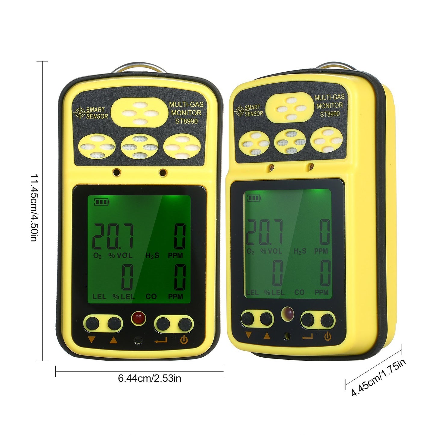 Rechargeable SMART SENSOR ST8990 4-in-1 Gas Detector: O₂, LEL, CO, H₂S with LCD Backlight Alarm