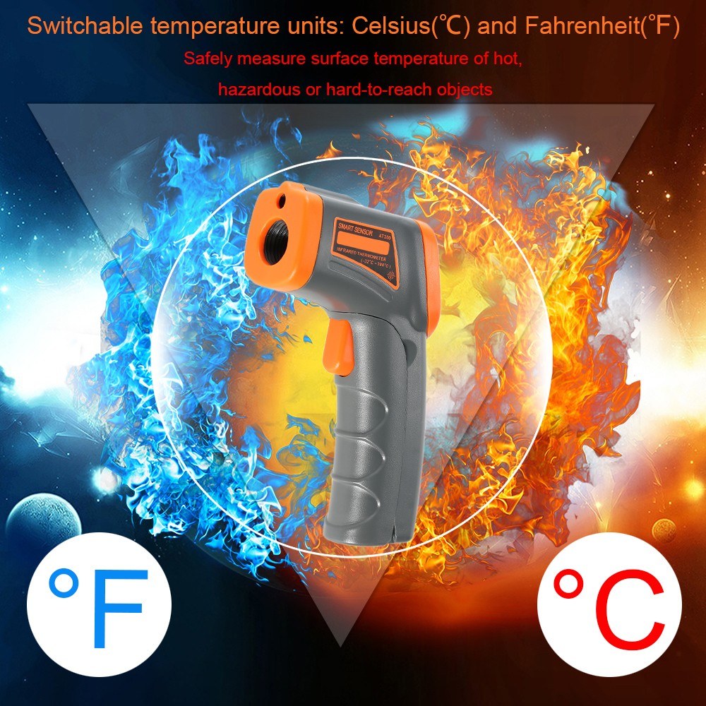Portable Handheld Digital Infrared Thermometer: SMART SENSOR -32～380℃ 12:1 Non-Contact