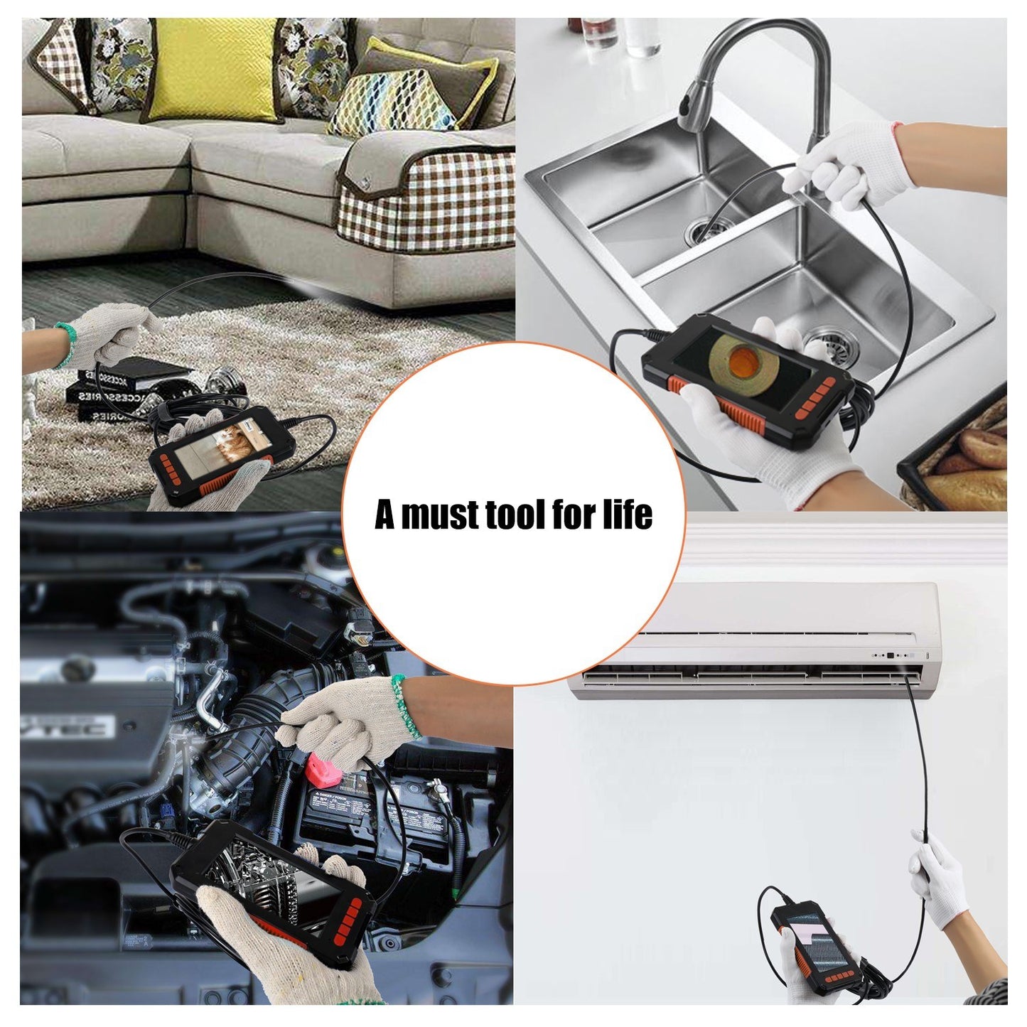 1080P HD 4.3 Inch LCD Handheld Endoscope, IP67 Waterproof, 8mm Camera with 8 LEDs