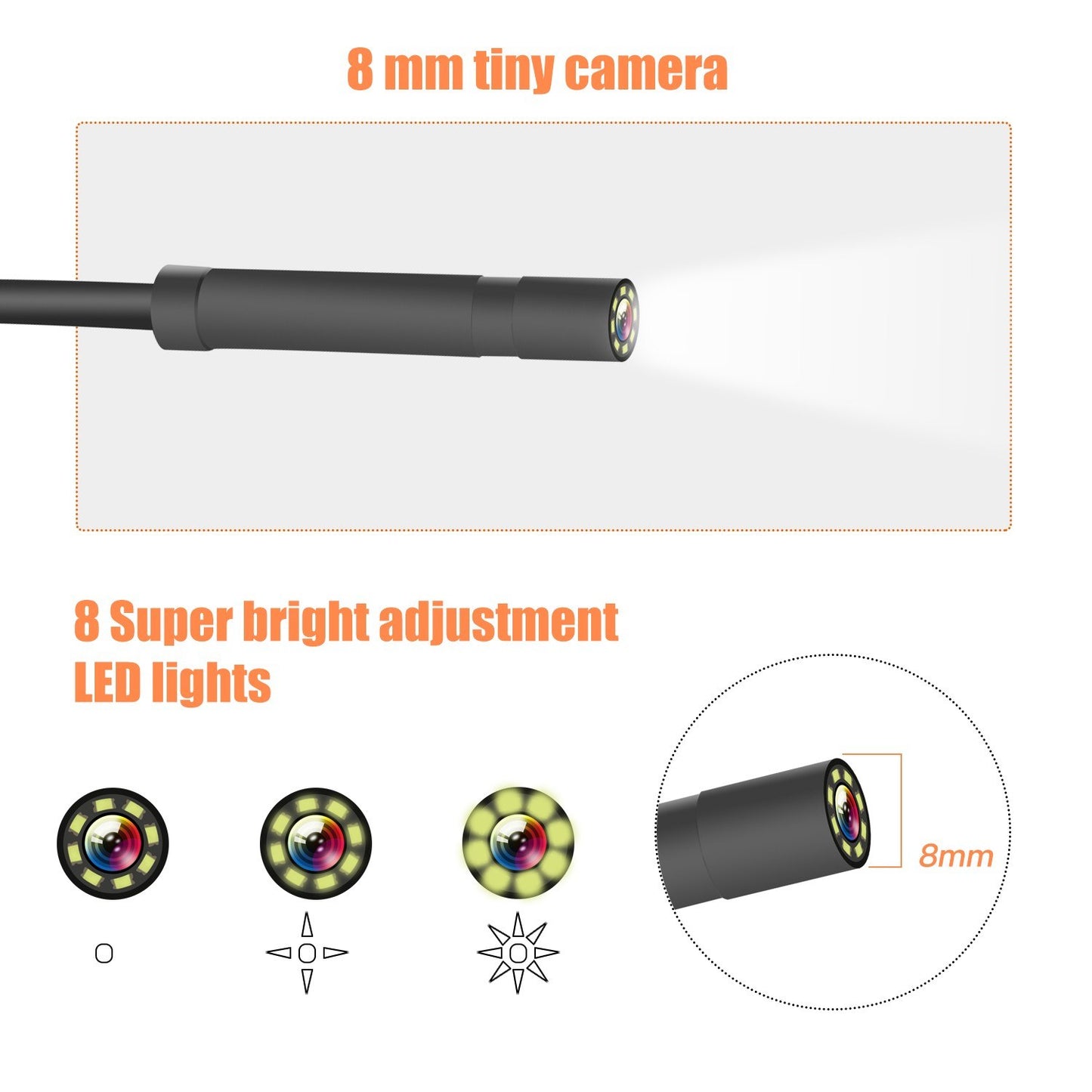 1080P HD 4.3 Inch LCD Handheld Endoscope, IP67 Waterproof, 8mm Camera with 8 LEDs