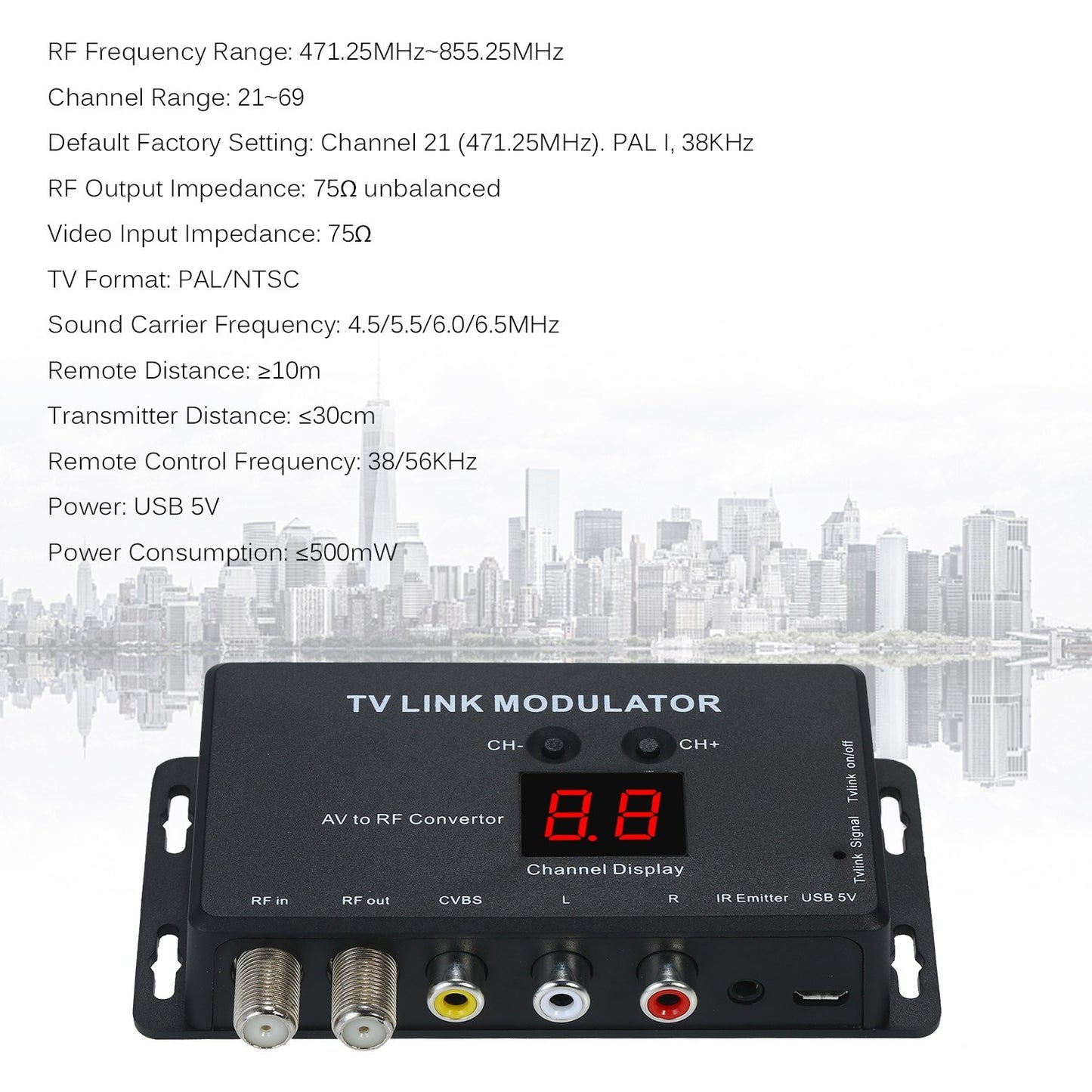 TVLINK AV to RF Modulator & IR Extender Converter