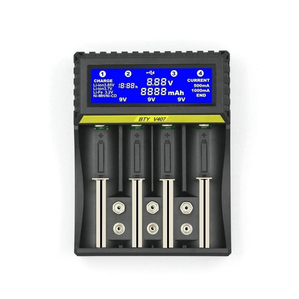 Smart LCD Display Multifunctional Battery Charger for 18650, AA, AAA, 9V Li-ion, NiMH, NiCd Batteries