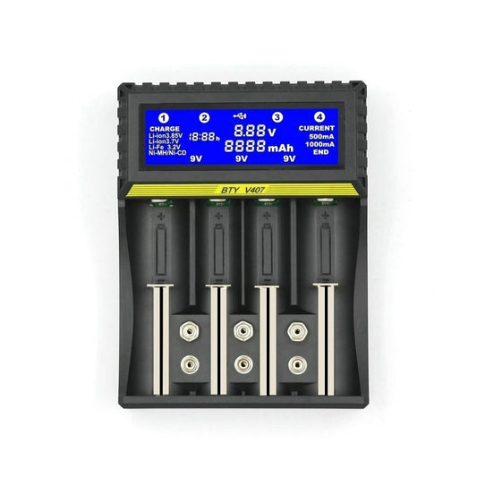 Smart LCD Display Multifunctional Battery Charger for 18650, AA, AAA, 9V Li-ion, NiMH, NiCd Batteries
